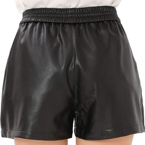 Belisy Black Faux Leather Shorts Elastic Waist Pockets Wrnkle Resistant Sz Large - Picture 5 of 9